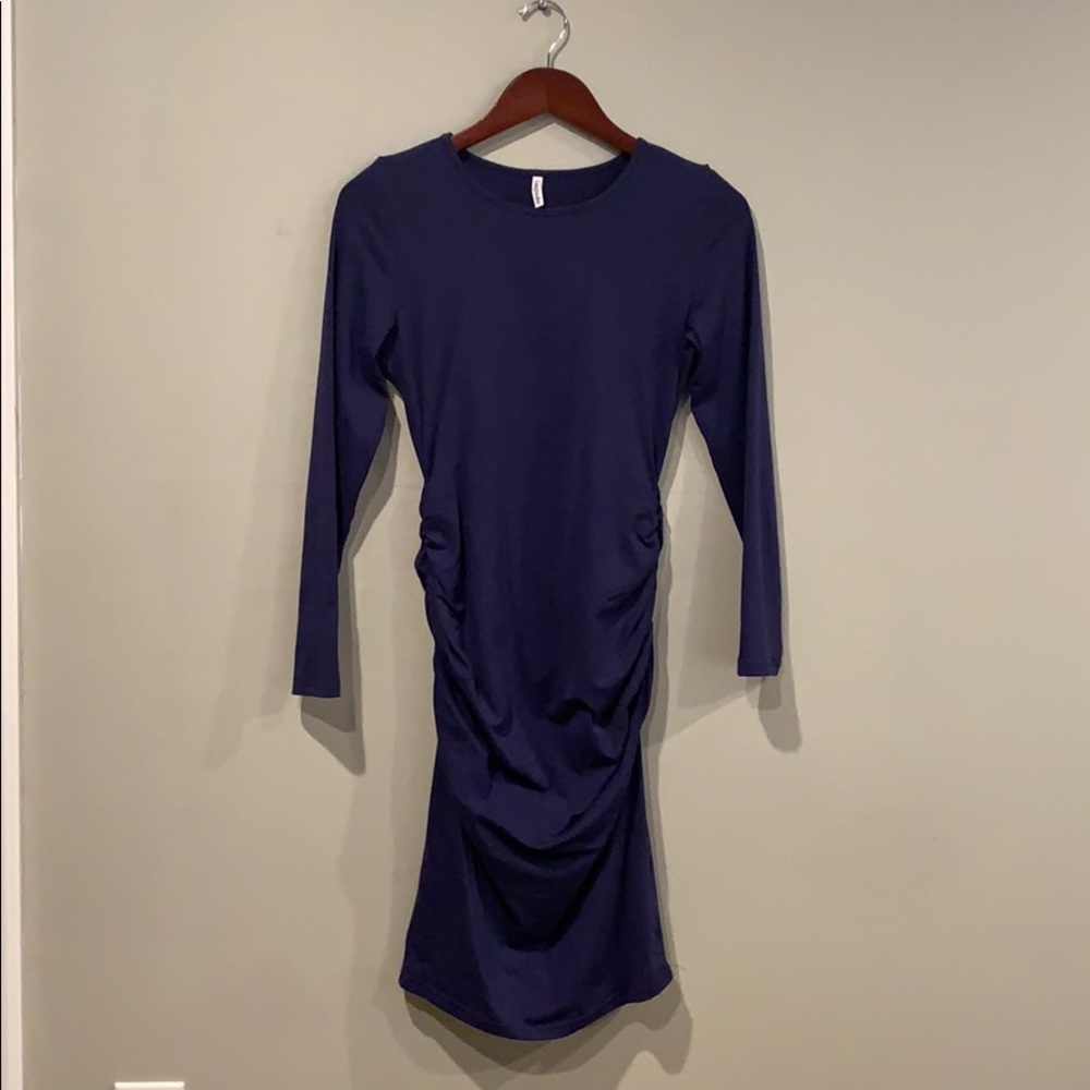 Navy blue long sleeved midi dress